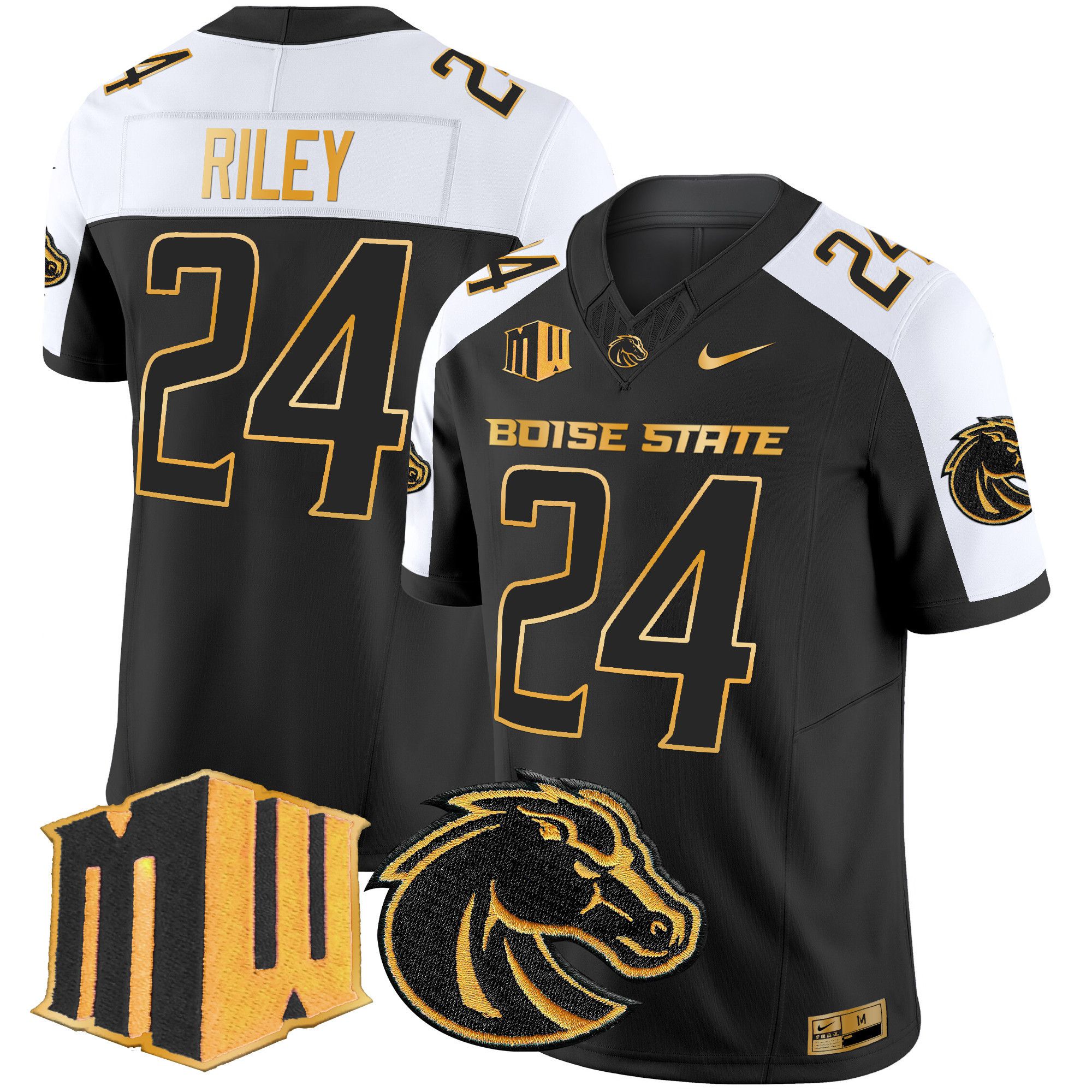 Men Boise State Broncos #24 Riley Black Nike 2024 Gold Vapor Limited NCAA Jersey style 2->more ncaa teams->NCAA Jersey